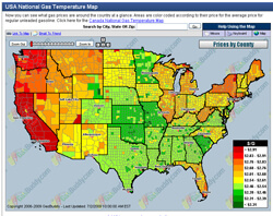 Gas Buddy USA National Gas Temperature Map